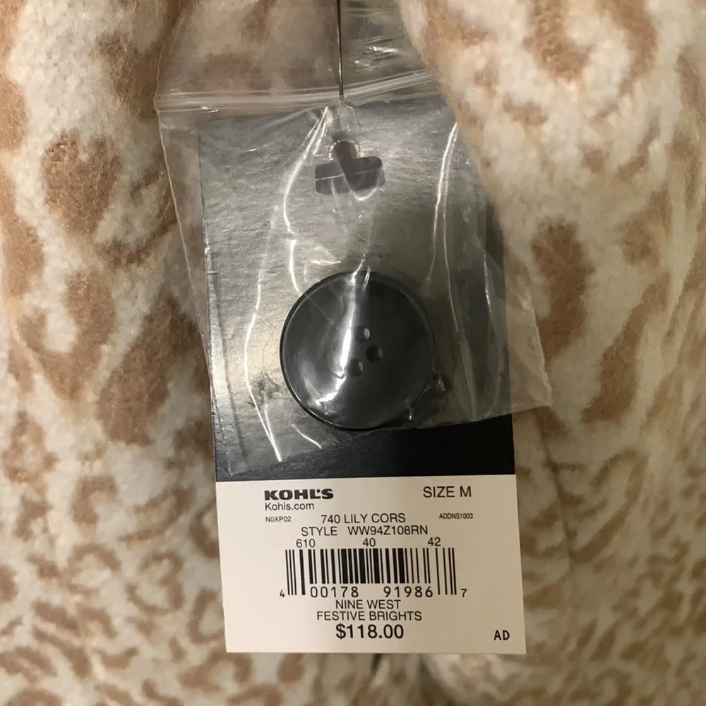 NWT Nine West Cream Tan Long Leopard Coat Size Medium Retail $118 - Picture 4 of 11